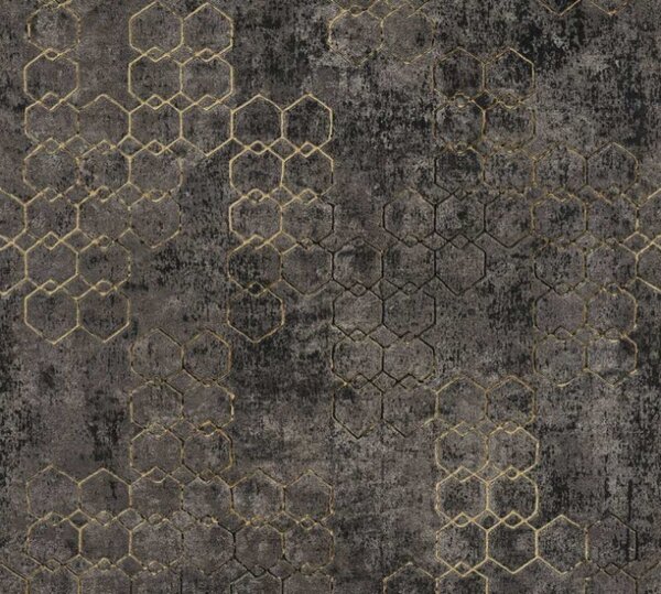 A.S. Création | Vliesová tapeta na zeď New Walls 37424-6 | 0,53 x 10,05 m | zlatá, černá, metalická