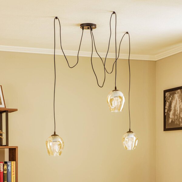 EMIBIG LIGHTING Závěsné světlo Starla, sklo jantarové, 3 žárovky, decentralizované, stmívatelný, Krémová / jantar, Obývací pokoj / jídelna, kov, Moderní