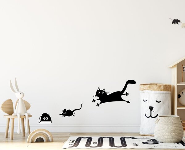 Dětské samolepky na zeď - Kočka a myš Malá - 130 x 60 cm