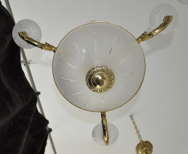 3 ramenný košový lustr z odlévané mosazi a broušeného pískovaného skla 16451-3+2