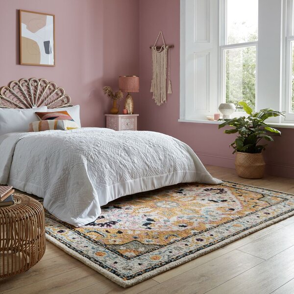 Flair Rugs, Kusový koberec Wool Loop Dahlia Yellow/Multi, 200x290, žlutá, ložnice