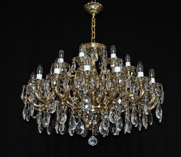 18 Arms Cast brass chandelier with crystal almonds 16432-18-V