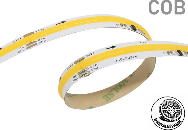 Digitální LED pásek COB, 11W/m, 24V, IP20, 360LED/m Barva světla: Teplá bílá, 2700K