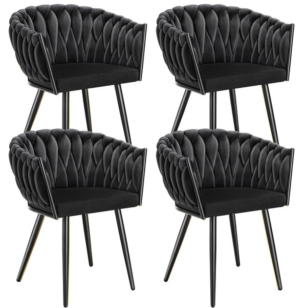 Tectake® Set jídelní židle Astano čalouněná, se sametovým potahem, pletený vzor 60,5 x 55 x 75 cm