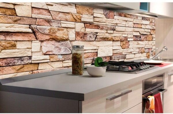 DIMEX | Fototapeta do kuchyně Kamenná zeď KI-180-088 | 180 x 60 cm | béžová