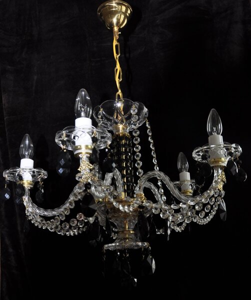 6 Arms Crystal chandelier with hand cut glass tulips & twisted arms 11333-5-A-Black