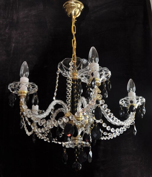 6 Arms Crystal chandelier with hand cut glass tulips & twisted arms 11333-5-A-Black