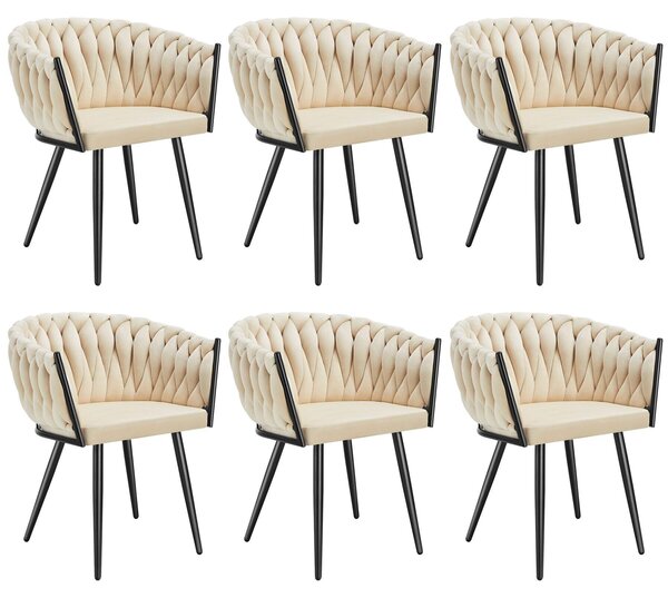 Tectake® Set jídelní židle Astano čalouněná, se sametovým potahem, pletený vzor 60,5 x 55 x 75 cm