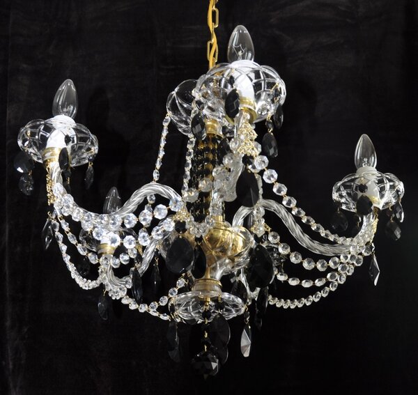 6 Arms Crystal chandelier with hand cut glass tulips & twisted arms 11333-5-A-Black