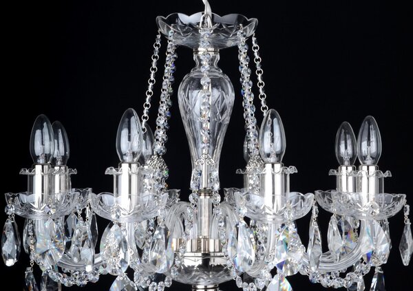 DBK GLASS 8-ramenný klasický křišťálový lustr z ručně broušeného křišťálového skla 1710-8-NK
