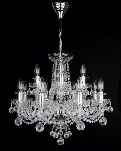DBK GLASS 12-ti ramenný stříbrný křišťálový lustr z ručně broušeného křišťálového skla - broušené koule 1710-8+4-RNK