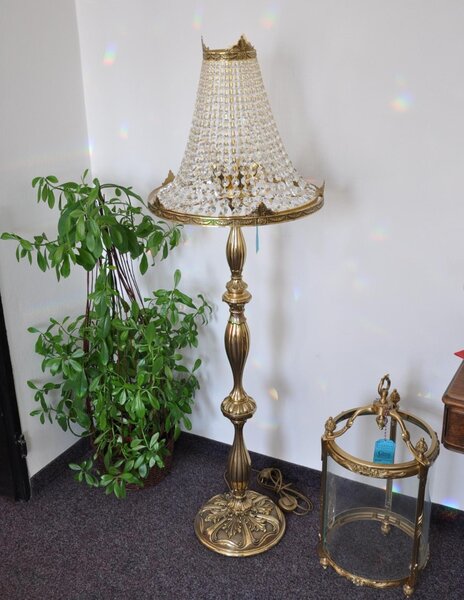 Luxusní klasická křišťálová stojací lampa se štrasovými kameny - Odlitkové mosazné díly 76460-5