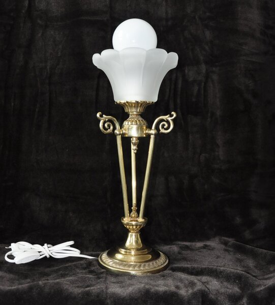 Masivní vysoká stolní lampa z odlévané mosazi s pískovaným sklem TL-1-pisk20x48-det1