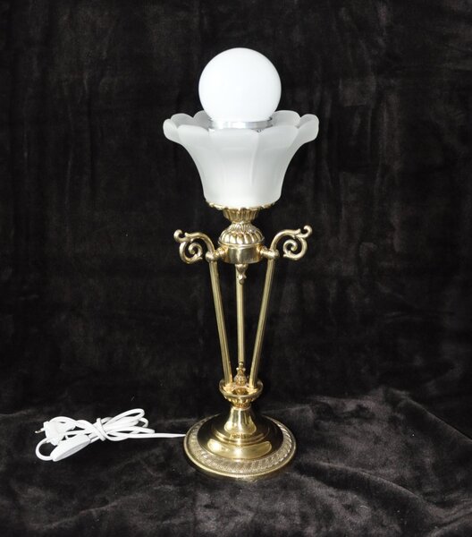 Masivní vysoká stolní lampa z odlévané mosazi s pískovaným sklem TL-1-pisk20x48-det1