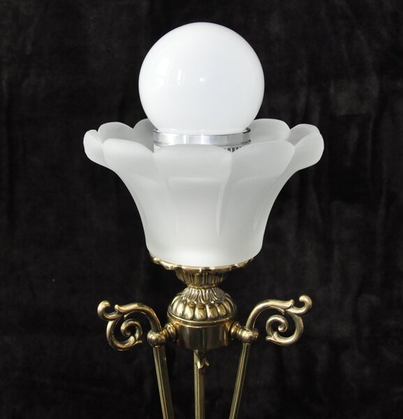 Masivní vysoká stolní lampa z odlévané mosazi s pískovaným sklem TL-1-pisk20x48-det1