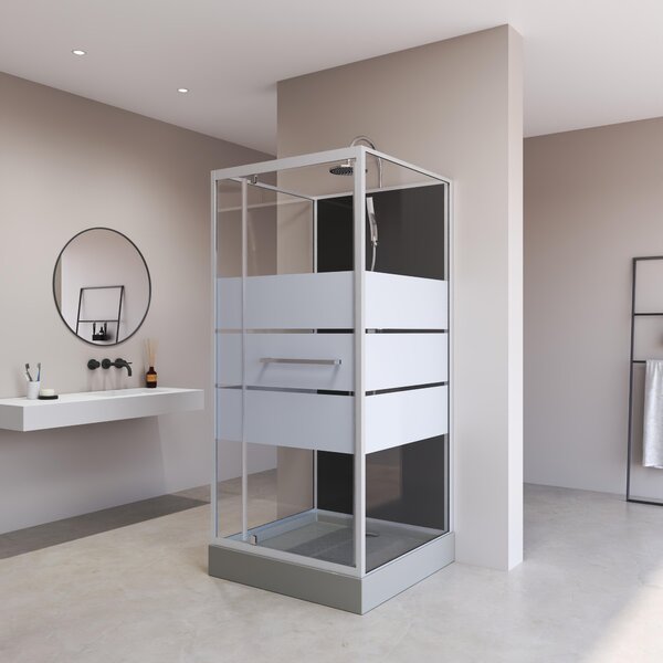Kompletní sprcha MARWELL Kompletní sprcha Dusy 80 x 80 x 225 cm - kompletní sada včetně sprchové vaničky a baterie - kulatá sprcha s předním vstupem