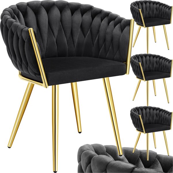 Tectake® Set jídelní židle Astano čalouněná, se sametovým potahem, pletený vzor 60,5 x 55 x 75 cm