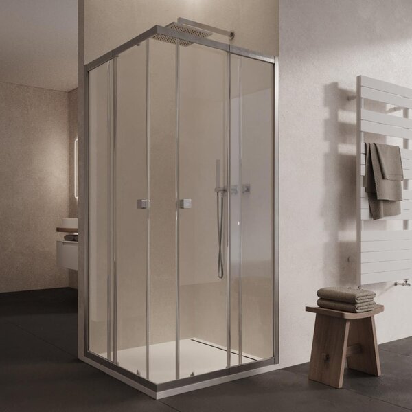 Sprchový kout 90x90 MARWELL Flexi 77-90x77-90-190 cm Rohový sprchový kout s vysoce kvalitními nastavitelnými hliníkovými profily ve stříbrné matné barvě Sprchový kout s výklopným sprchovým koutem