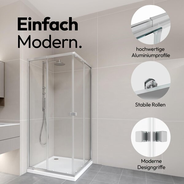 Sprchový kout 90x90 MARWELL Flexi 77-90x77-90-190 cm Rohový sprchový kout s vysoce kvalitními nastavitelnými hliníkovými profily ve stříbrné matné barvě Sprchový kout s výklopným sprchovým koutem