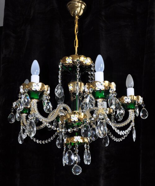 6 Arms Green enamelled crystal chandelier with glass flowers 13176-6-Z
