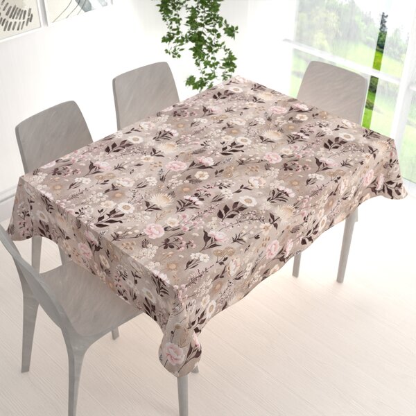 Biante Bavlněný obdélníkový ubrus Sandra SA-787 Růžovo-hnědé květiny na hnědošedém 50x100 cm