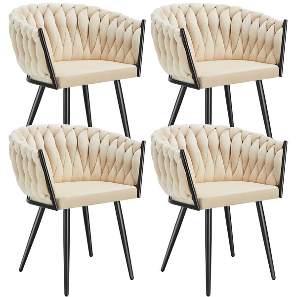 Tectake® Set jídelní židle Astano čalouněná, se sametovým potahem, pletený vzor 60,5 x 55 x 75 cm