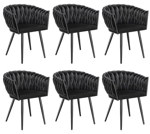 Tectake® Set jídelní židle Astano čalouněná, se sametovým potahem, pletený vzor 60,5 x 55 x 75 cm