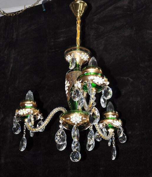 Small 3 Arms Emerald Green enamelled crystal chandelier with glass flowers 13039-3-G-Green