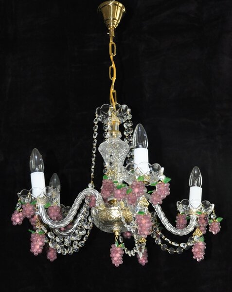 5 Arms Crystal chandelier with violet glass grapes 11071-5-V-Hrozny