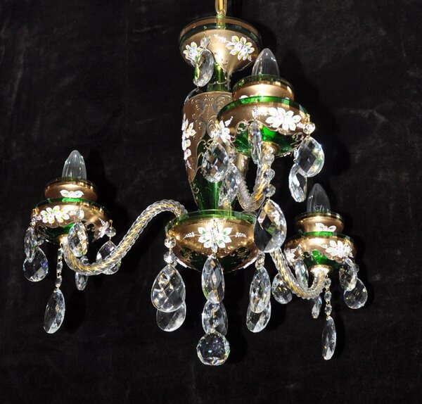 Small 3 Arms Emerald Green enamelled crystal chandelier with glass flowers 13039-3-G-Green