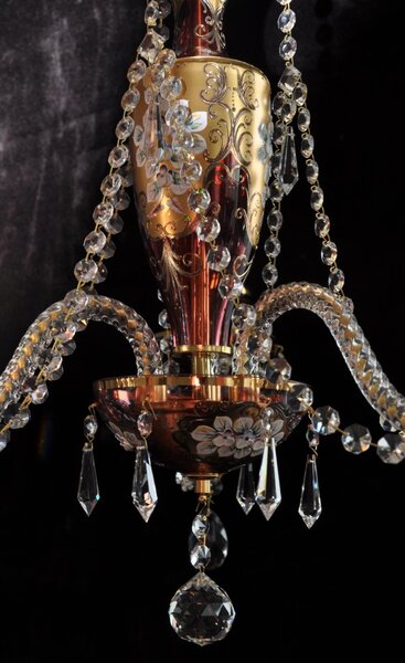 Small 3 Arms Emerald Green enameled crystal chandelier with glass flowers 13039-3-R