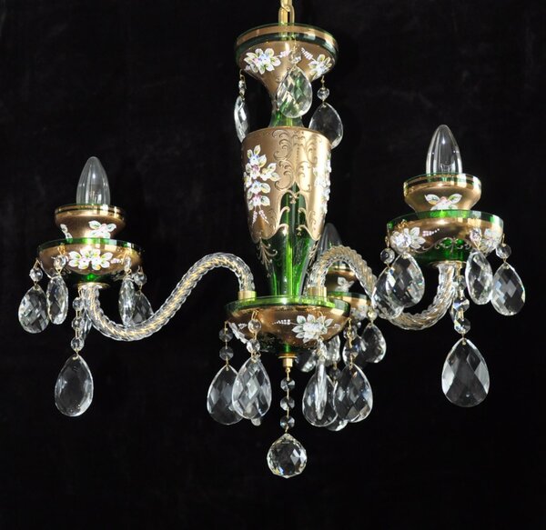Small 3 Arms Emerald Green enamelled crystal chandelier with glass flowers 13039-3-G-Green