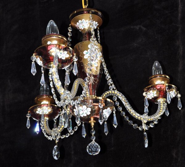 Small 3 Arms Emerald Green enameled crystal chandelier with glass flowers 13039-3-R