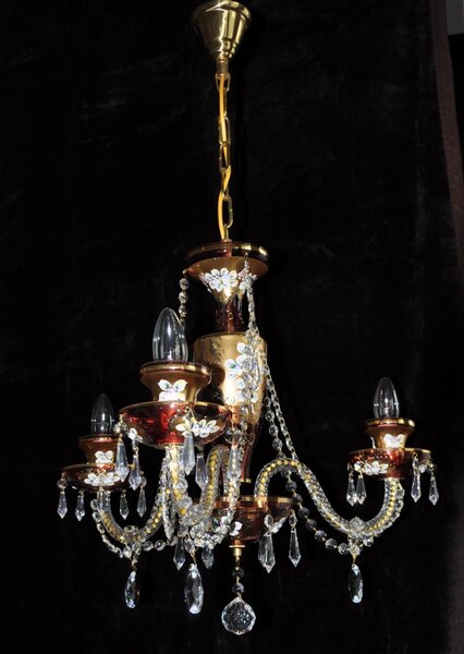 Small 3 Arms Emerald Green enameled crystal chandelier with glass flowers 13039-3-R