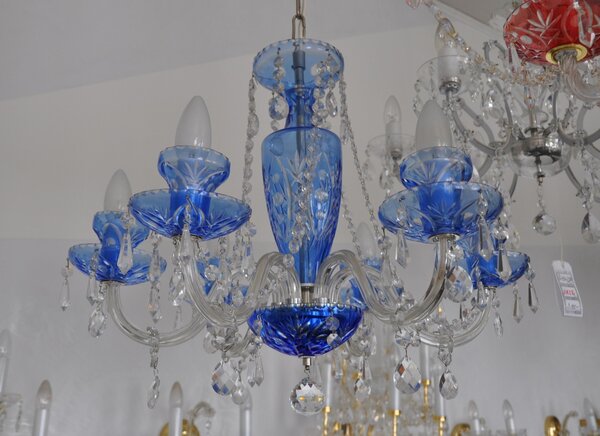 6-ti ramenný modrý křišťálový lustr z broušeného skla 13038-6-Blue
