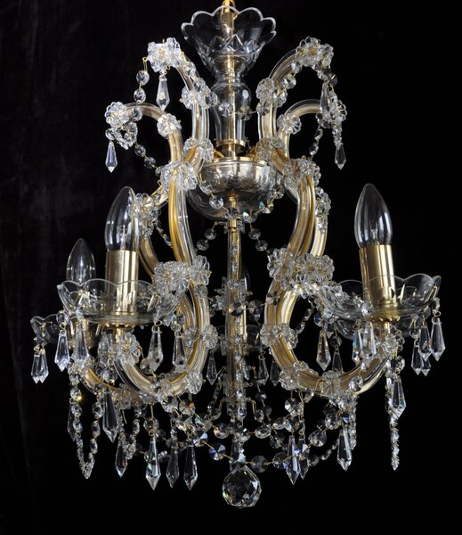 5 flames Gilded Maria Theresa crystal chandelier with cut crystal pears 14033-5-G-Hr