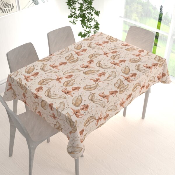 Biante Bavlněný obdélníkový ubrus Sandra SA-786 Hnědorůžové rostliny na světle béžovém 50x100 cm