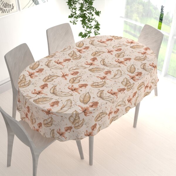 Biante Bavlněný oválný ubrus Sandra SA-786 Hnědorůžové rostliny na světle béžovém 50x100 cm