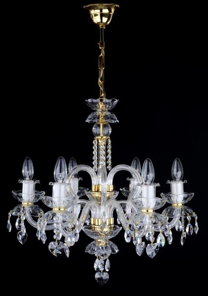DBK GLASS 6-ti ramenný křišťálový lustr zdobený broušenými křišťálovými srdíčky 0190-6-S
