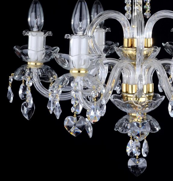 DBK GLASS 6-ti ramenný křišťálový lustr zdobený broušenými křišťálovými srdíčky 0190-6-S