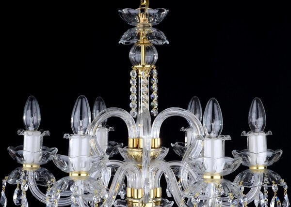 DBK GLASS 6-ti ramenný křišťálový lustr zdobený broušenými křišťálovými srdíčky 0190-6-S