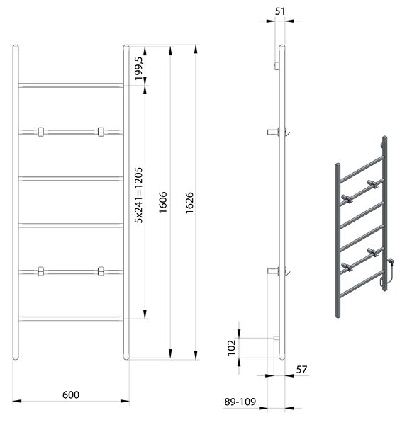 Sapho Sapho, BARBO elektrický sušák 600x1600 mm, 160 W, hranatý, černá mat, BB906