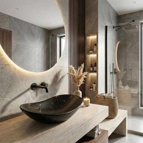 REA Royal Marble 60 umyvadlo na desku, 61 x 36 cm, černá, REA-U7478