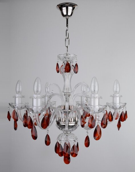 DBK GLASS 6-ti ramenný křišťálový lustr s červenými křišťálovými vachtlemi tmavý Topaz 0720-6-NKdarkTOPAZ