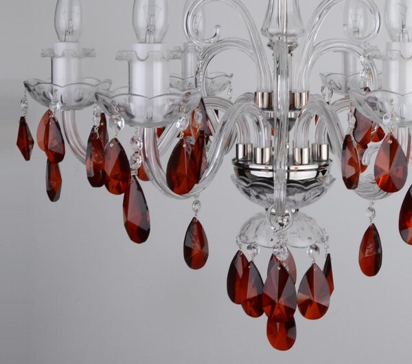 DBK GLASS 6-ti ramenný křišťálový lustr s červenými křišťálovými vachtlemi tmavý Topaz 0720-6-NKdarkTOPAZ