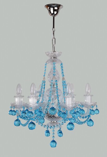 DBK GLASS 6 Arms small crystal chandelier with blue Aquamarine cut crystal balls 0730-6-RNK AQUA