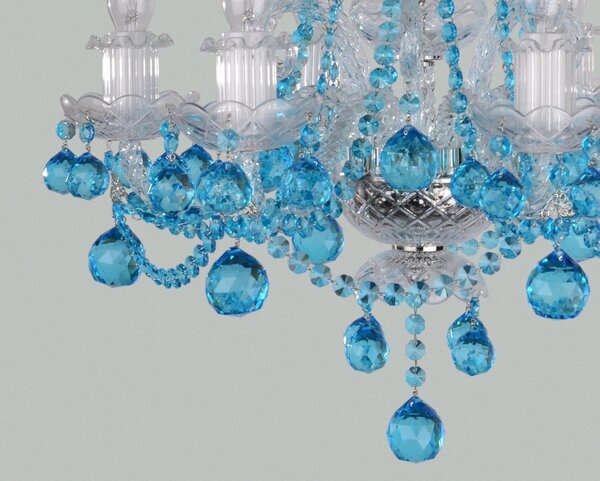 DBK GLASS 6 Arms small crystal chandelier with blue Aquamarine cut crystal balls 0730-6-RNK AQUA