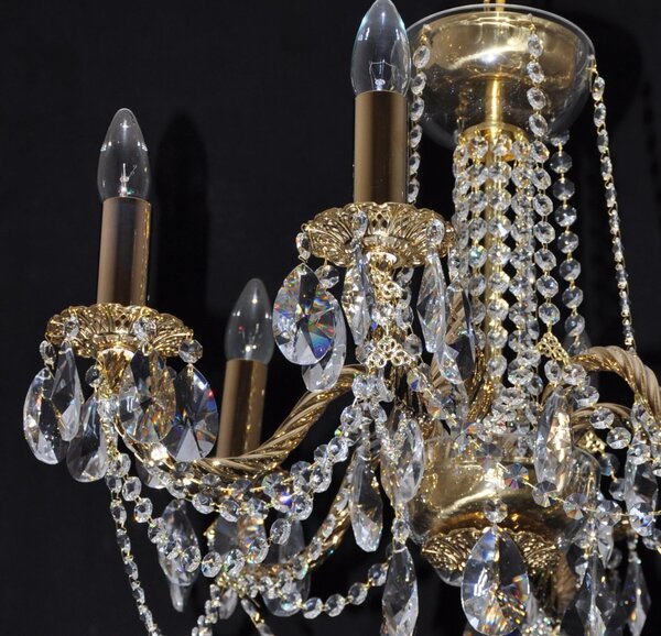 6 Arms Crystal cast brass chandelier with twisted glossy arms 16434-6