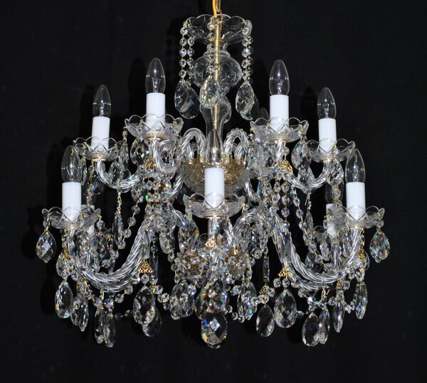 12 Arms silver crystal chandelier with cut crystal body & crystal almonds 34712-050-6+6