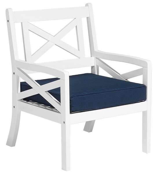 Bílá zahradní židle s modrým polštářem BALTIC